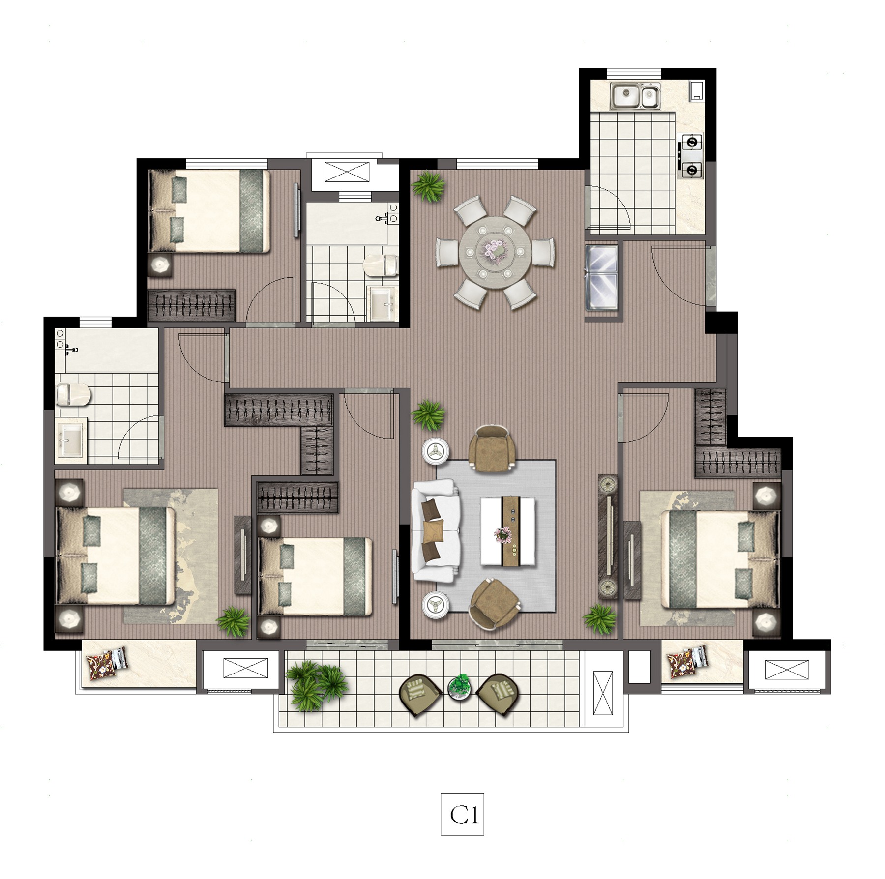 瀾庭 C1建面約130㎡ 四房?jī)蓮d兩衛(wèi)