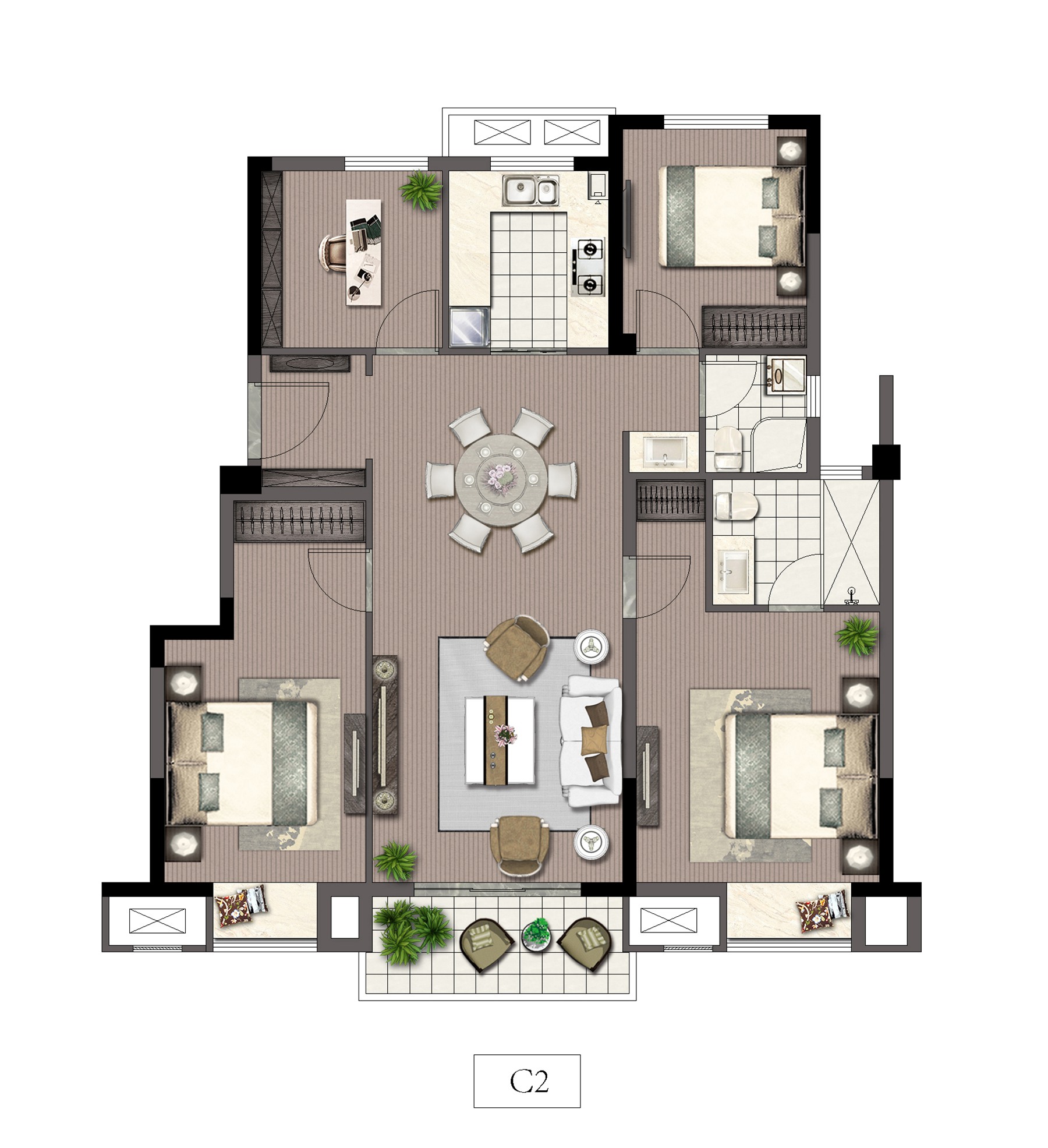 云璟 C2建面約118㎡ 四房?jī)蓮d兩衛(wèi)